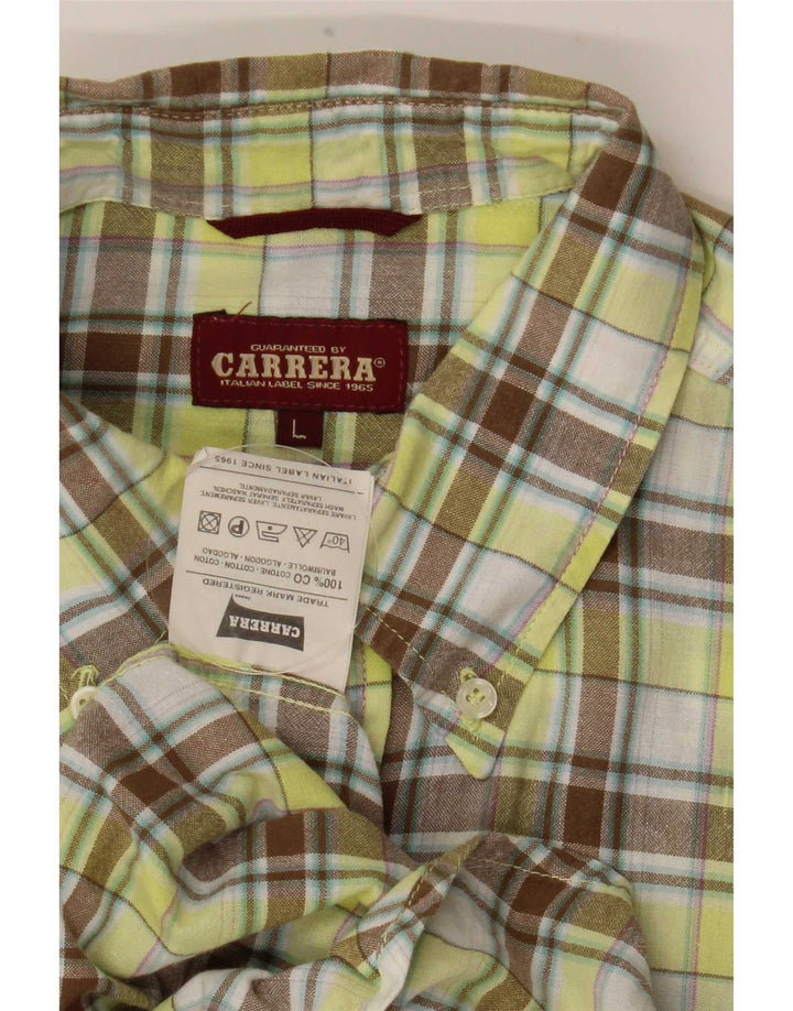 Carrera Camicia a maniche corte da uomo in cotone a quadri verdi grandi