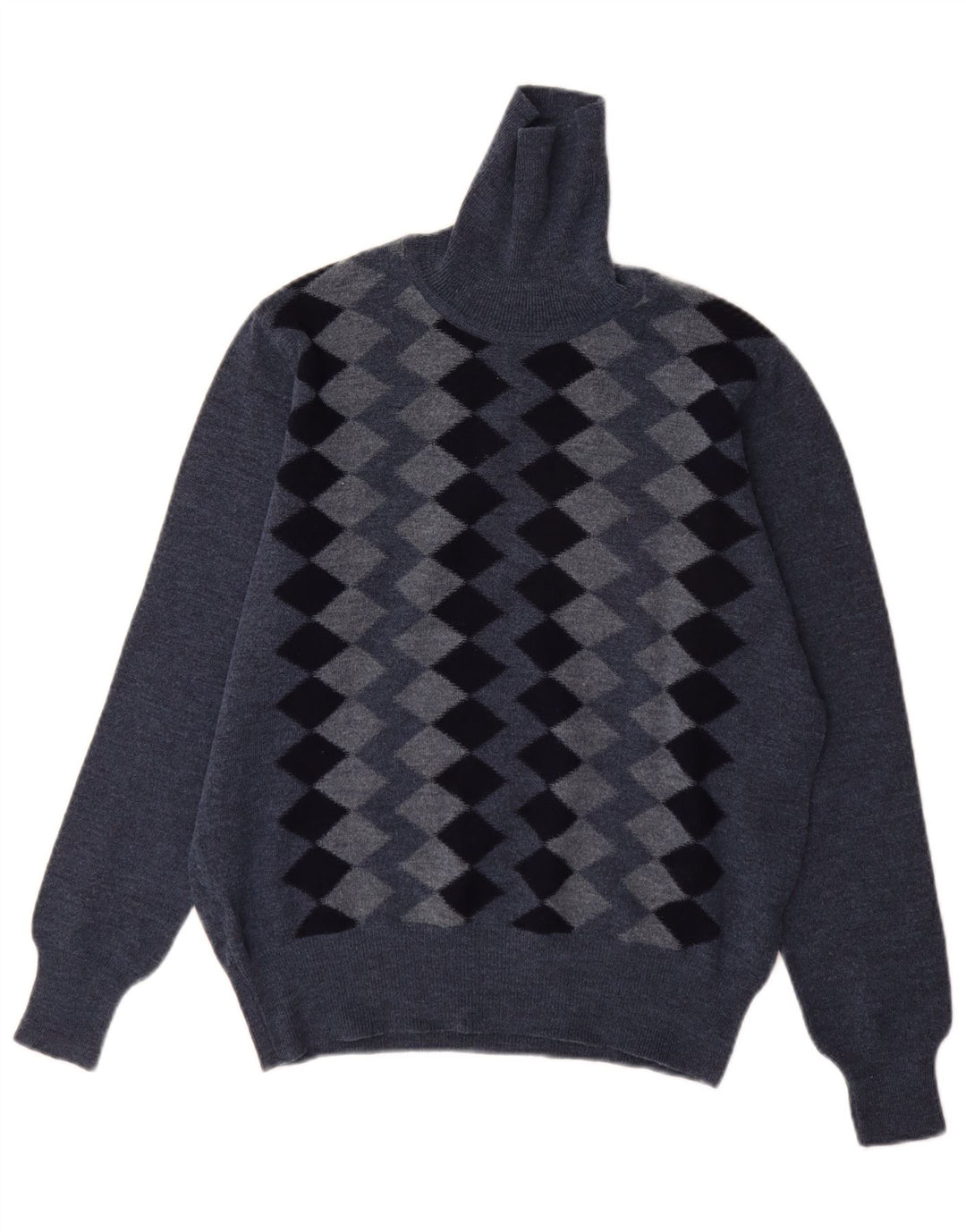 Maglione maglione a collo alto da uomo Golden Gate IT 54 XL blu a rombi/lana diamante