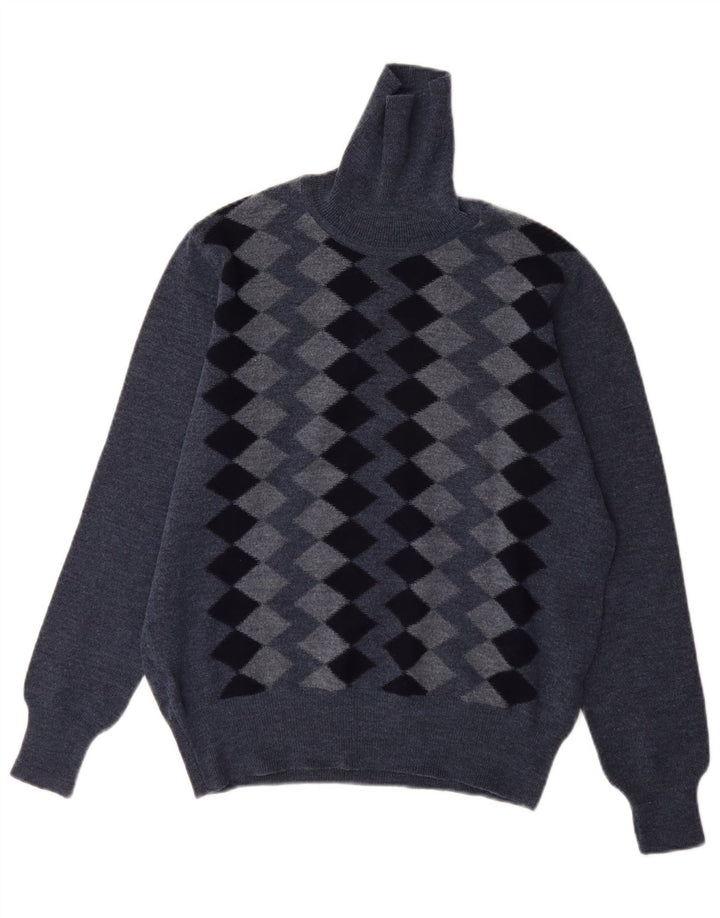 Maglione maglione a collo alto da uomo Golden Gate IT 54 XL blu a rombi/lana diamante