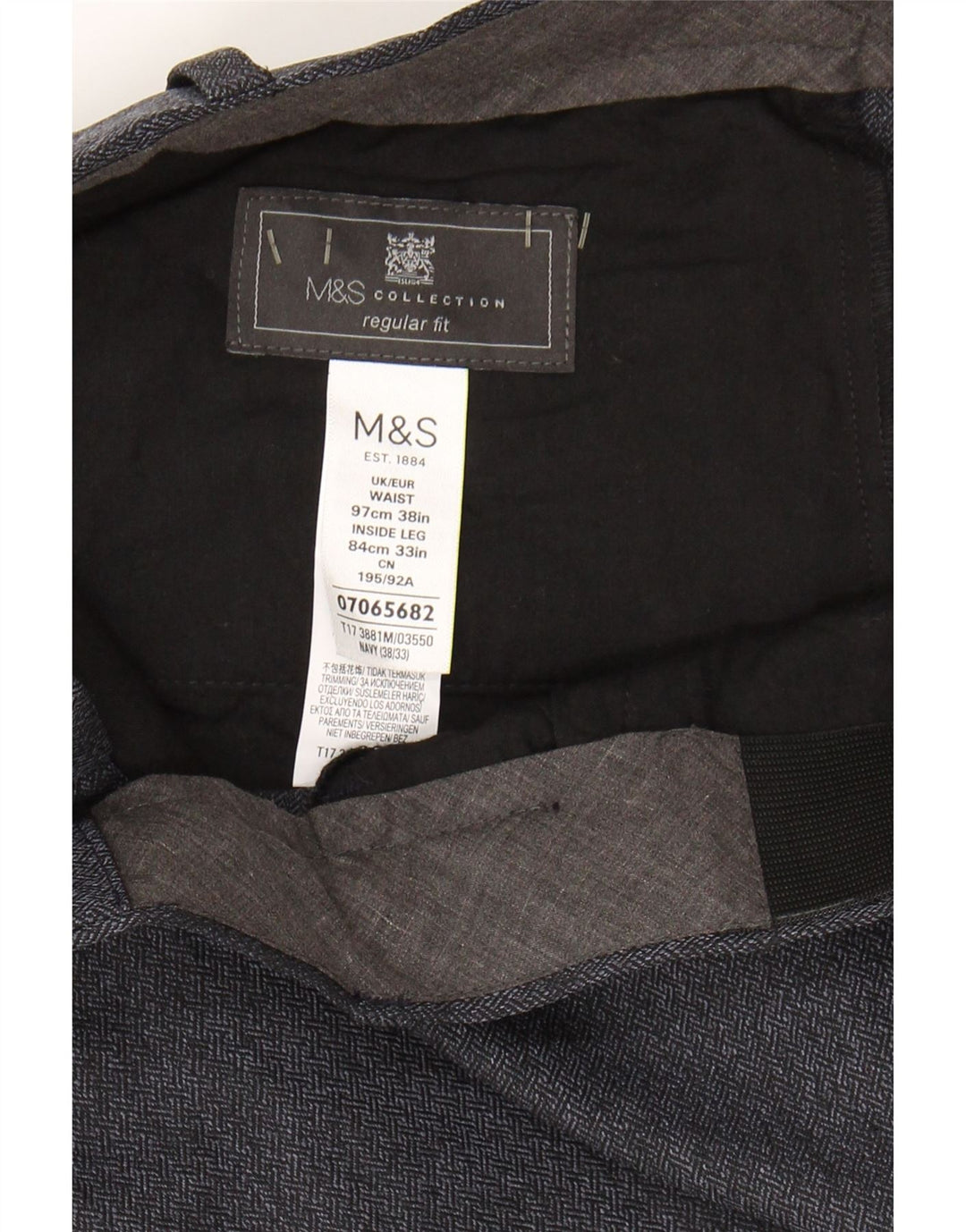 MARKS & SPENCER Mens Regular Fit Suit Trousers W38 L33 Navy Blue Polyester