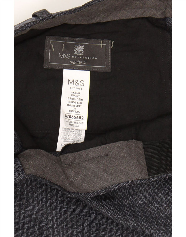 MARKS & SPENCER Mens Regular Fit Suit Trousers W38 L33 Navy Blue Polyester