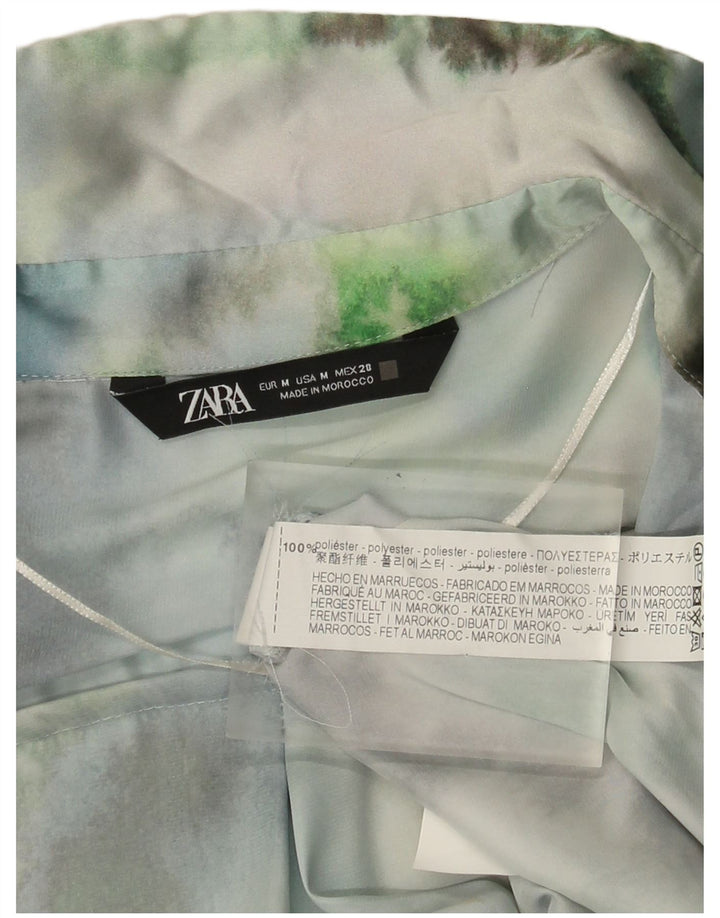 Zara Donna Camicia Oversize Camicetta UK 14 Poliestere Tie Dye Verde Medio