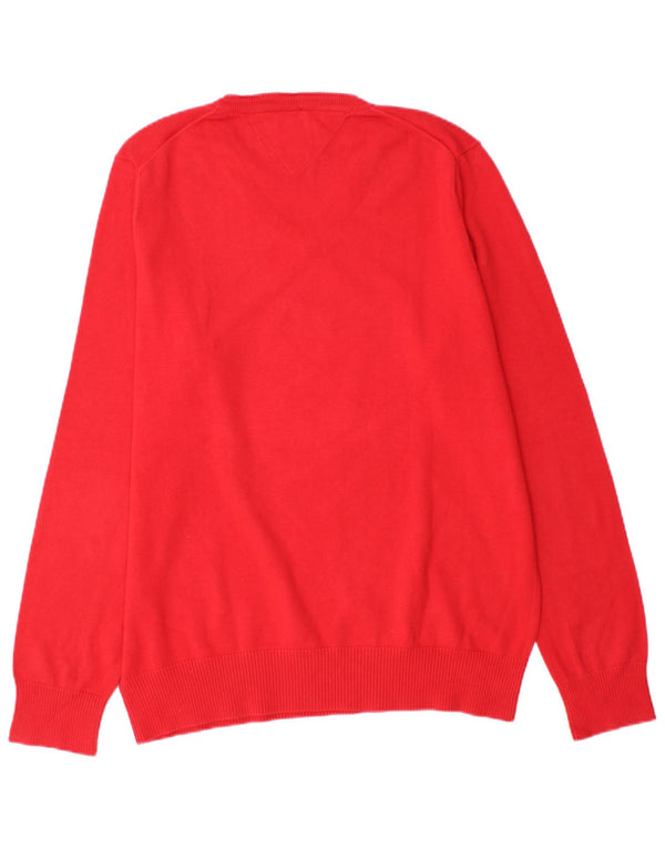 Maglione maglione con scollo a V da uomo Tommy Hilfiger XL rosso cotone