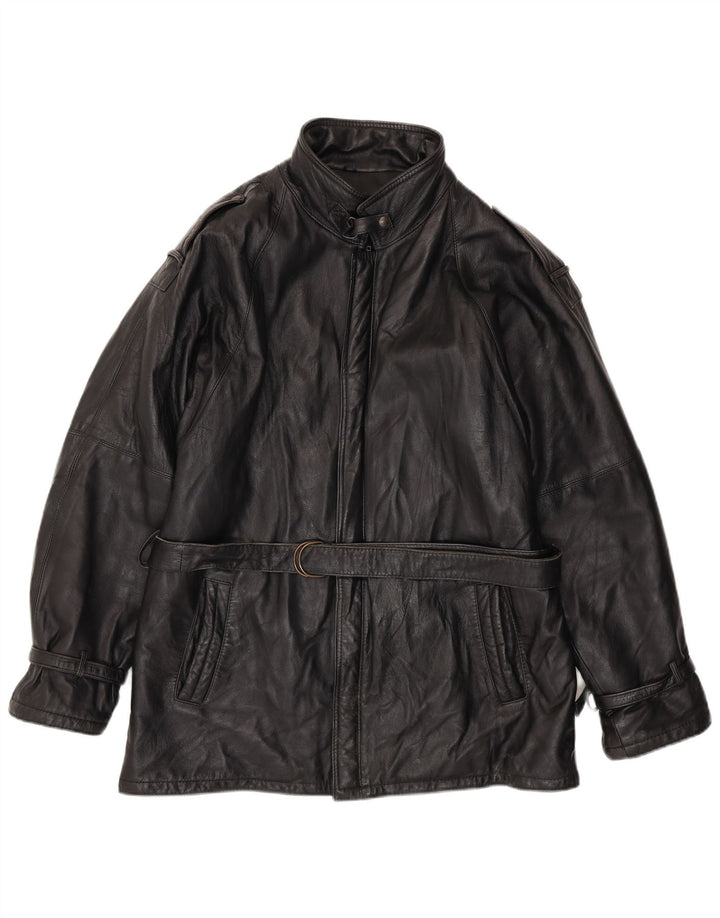 Giacca in pelle militare da uomo VINTAGE UK 38 Pelle nera media
