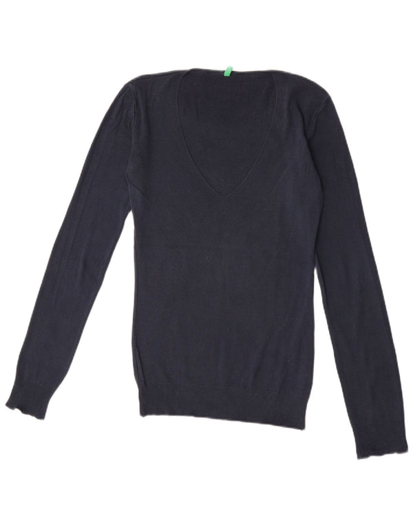 Maglione da donna con scollo a V Benetton UK 12 Cotone medio blu navy