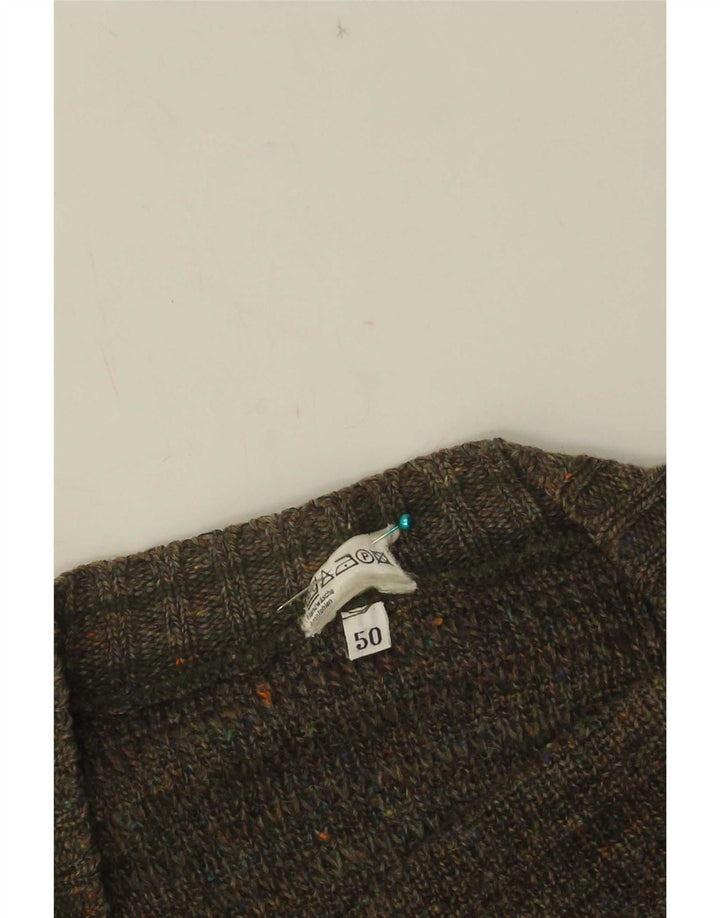 Maglione cardigan da uomo vintage IT 50 Acrilico chiazzato kaki medio