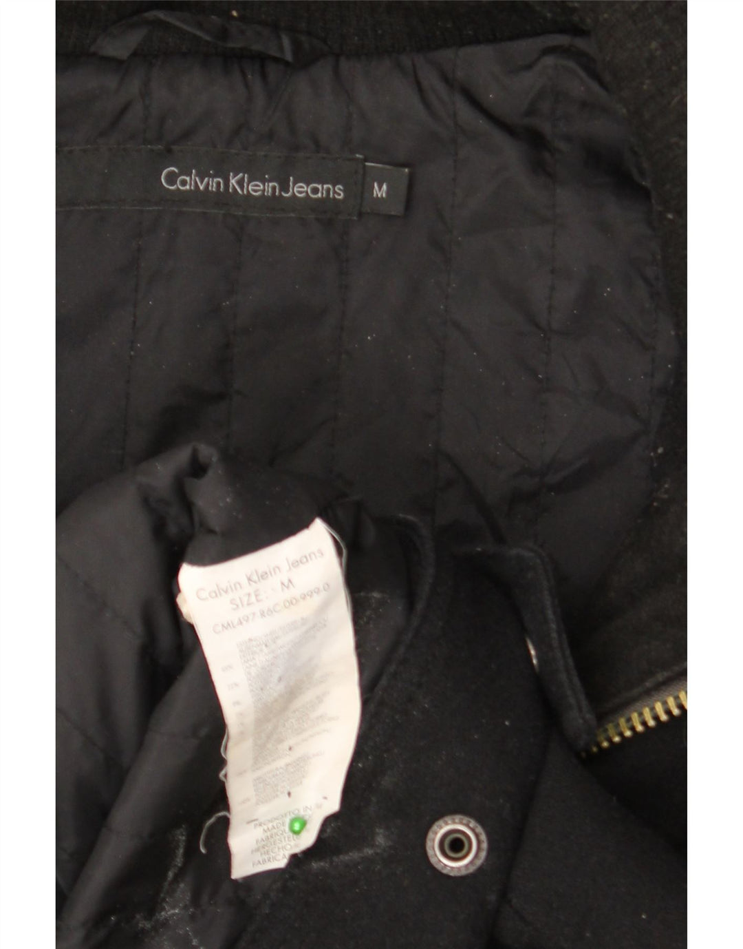 CALVIN KLEIN JEANS Giubbotto bomber con cappuccio da uomo UK 38 Lana nera media