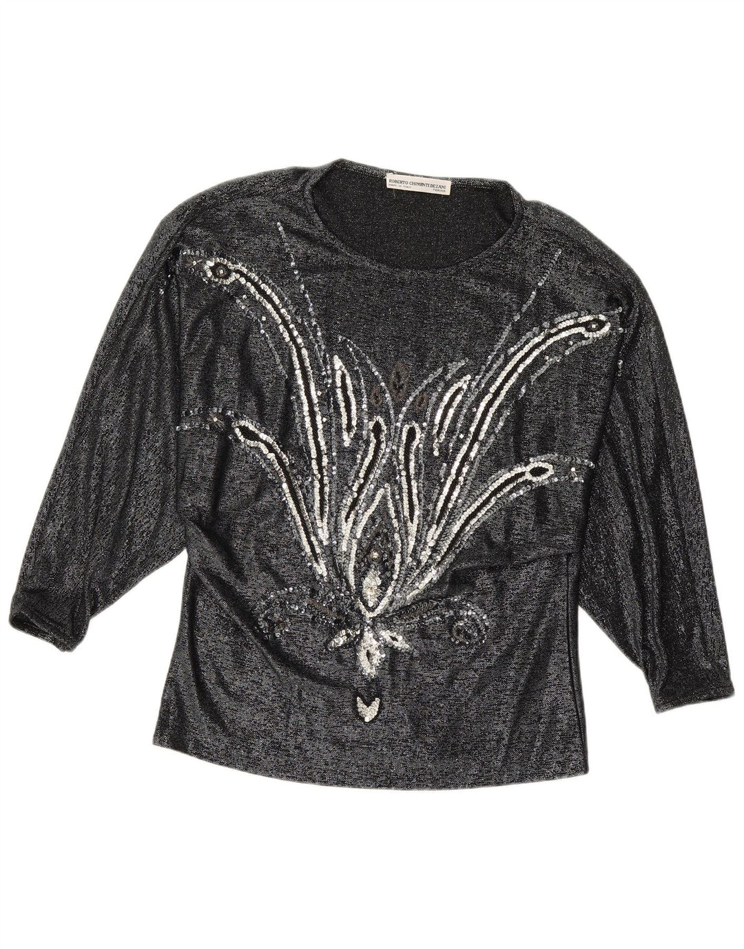 Camicetta a maniche lunghe da donna VINTAGE IT 42 Viscosa floreale nera media