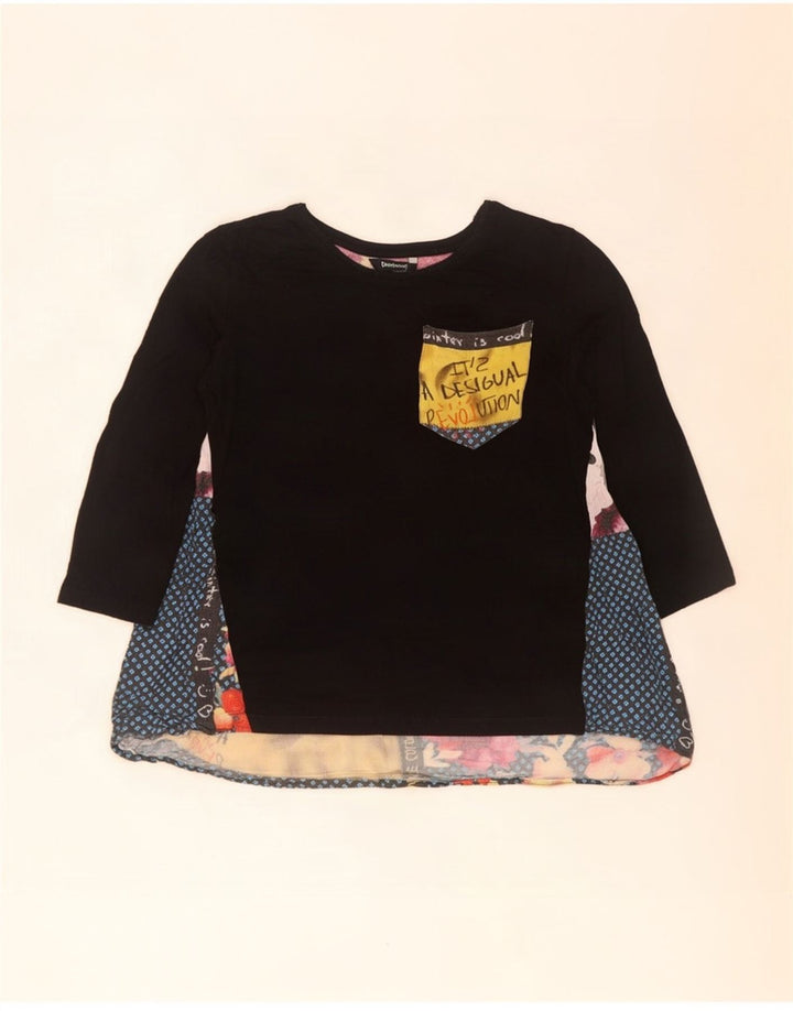 Desigual Camicetta a maniche lunghe grafica da donna Top UK 6 XS Nero Patchwork