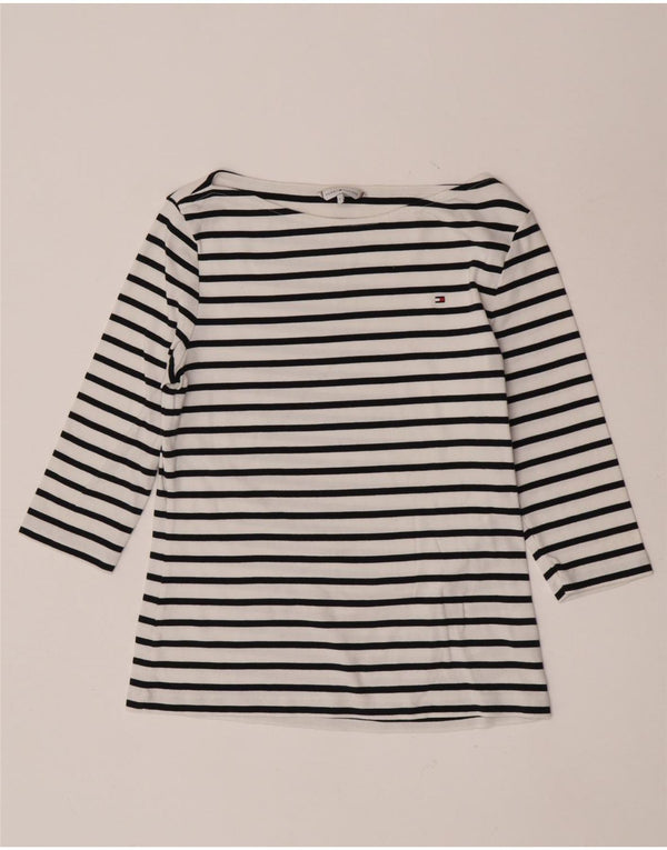 Tommy Hilfiger Top da donna manica 3/4 UK 14 grande cotone a righe bianche