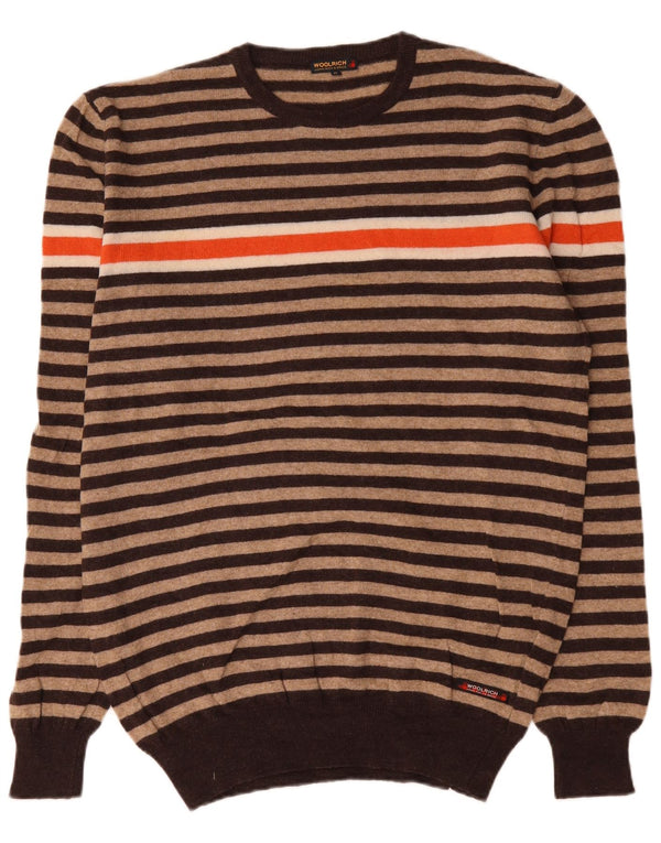 Maglione maglione girocollo da uomo Woolrich XL in lana a righe beige