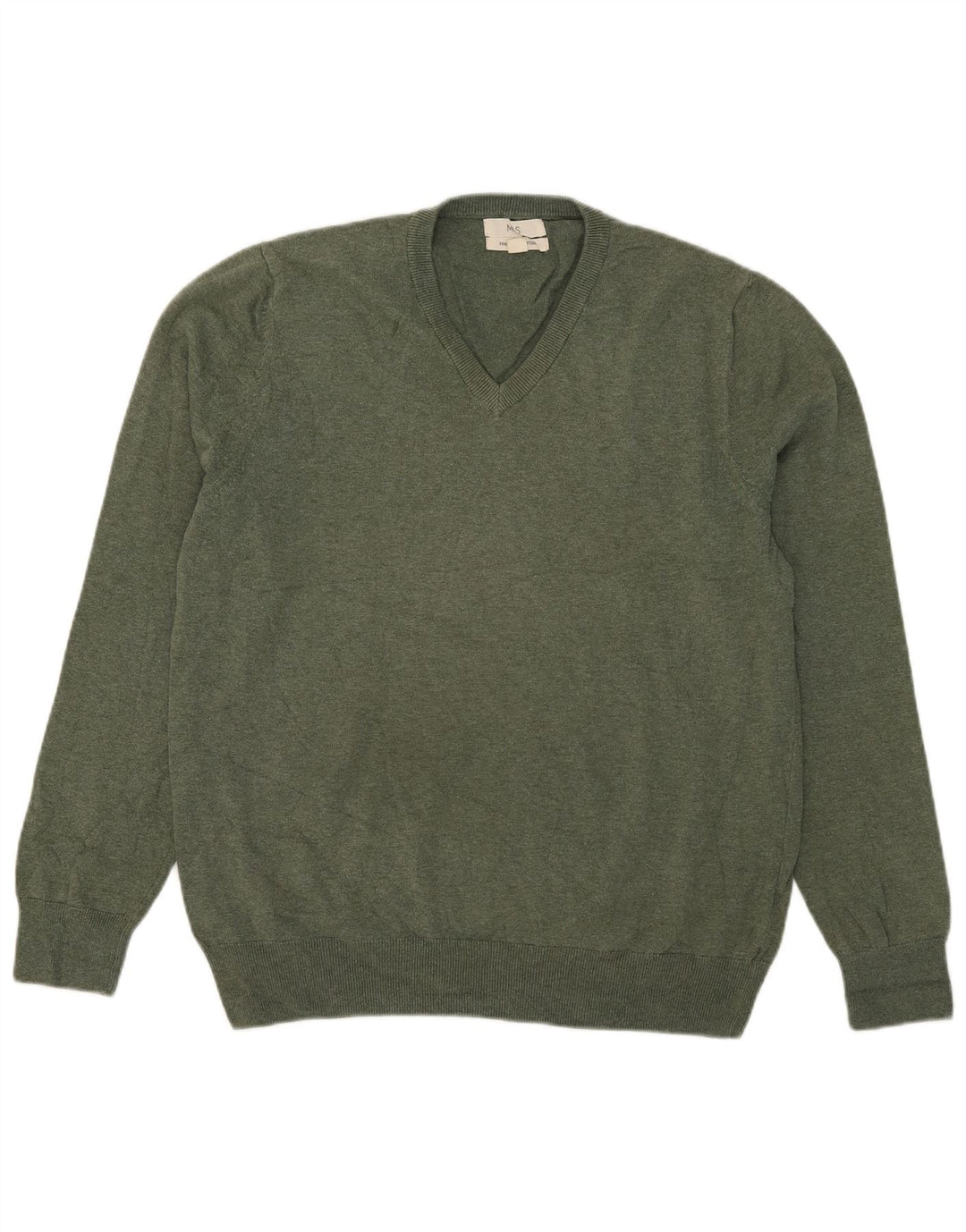 Maglione da uomo con scollo a V Marks & Spencer grande in cotone verde