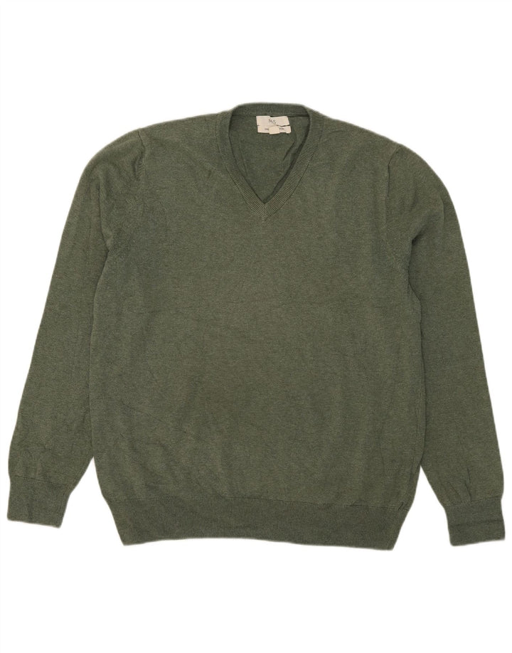 Maglione da uomo con scollo a V Marks & Spencer grande in cotone verde