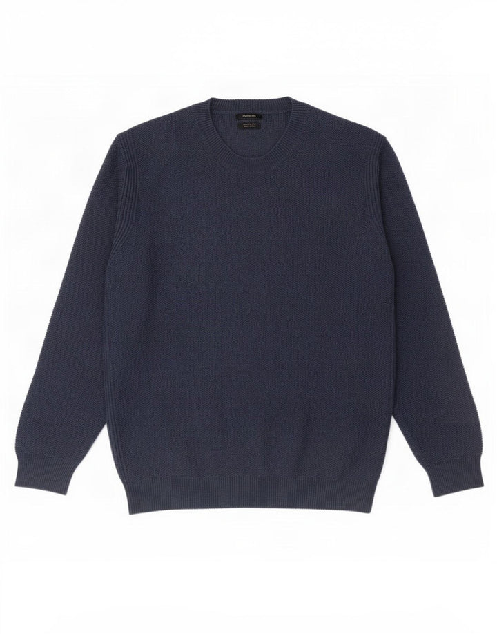 Massimo Dutti Maglione da uomo girocollo maglione grande lana blu navy