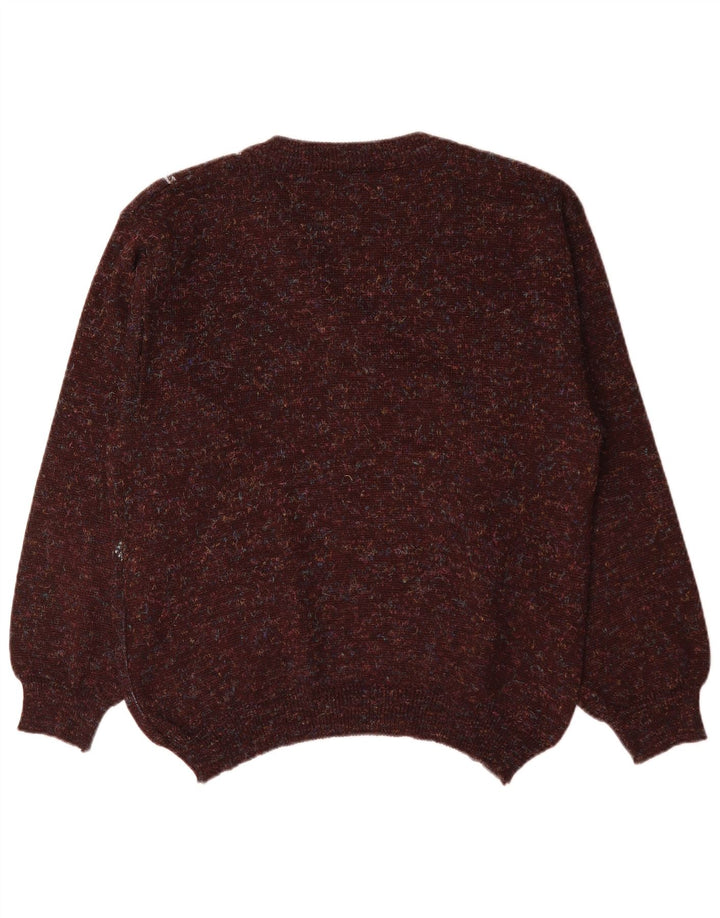 Maglione vintage da uomo con scollo a V IT 48 Poliacrilico geometrico marrone medio