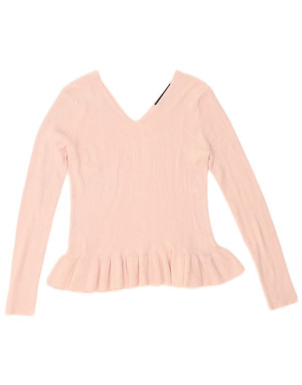 Maglione corto con scollo a V da donna Marks & Spencer UK 12 Viscosa rosa medio
