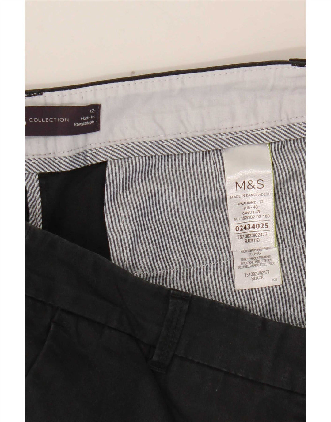 Pantaloncini chino da donna Marks & Spencer UK 12 medi W32 cotone nero