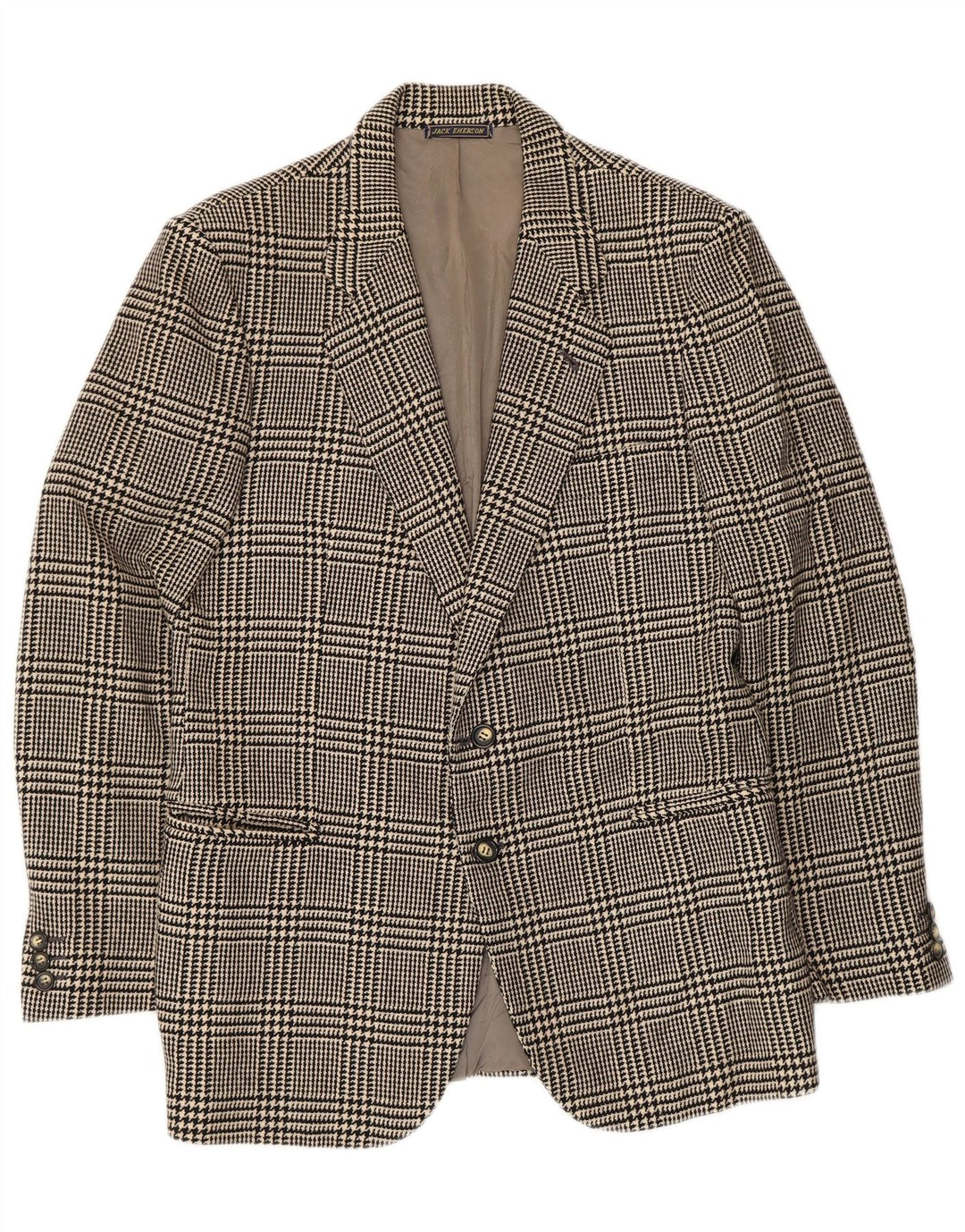 Giacca blazer da uomo a 2 bottoni Jack Emerson UK 36 piccolo pied de poule nero
