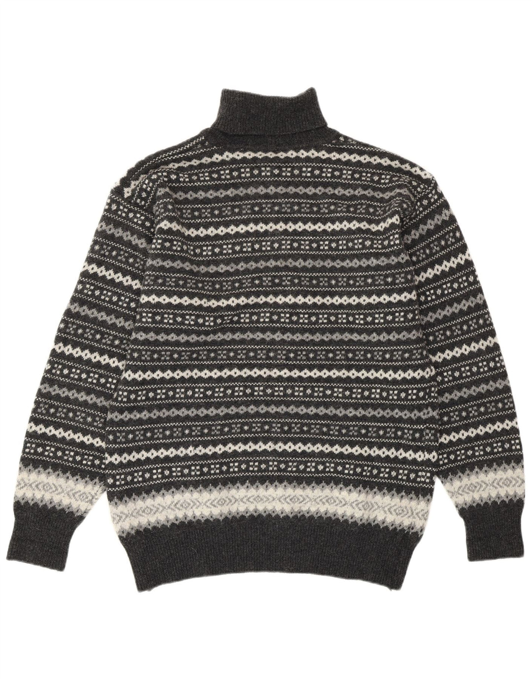 Maglione maglione collo alto da donna VINTAGE UK 16 grande lana Fair Isle grigia