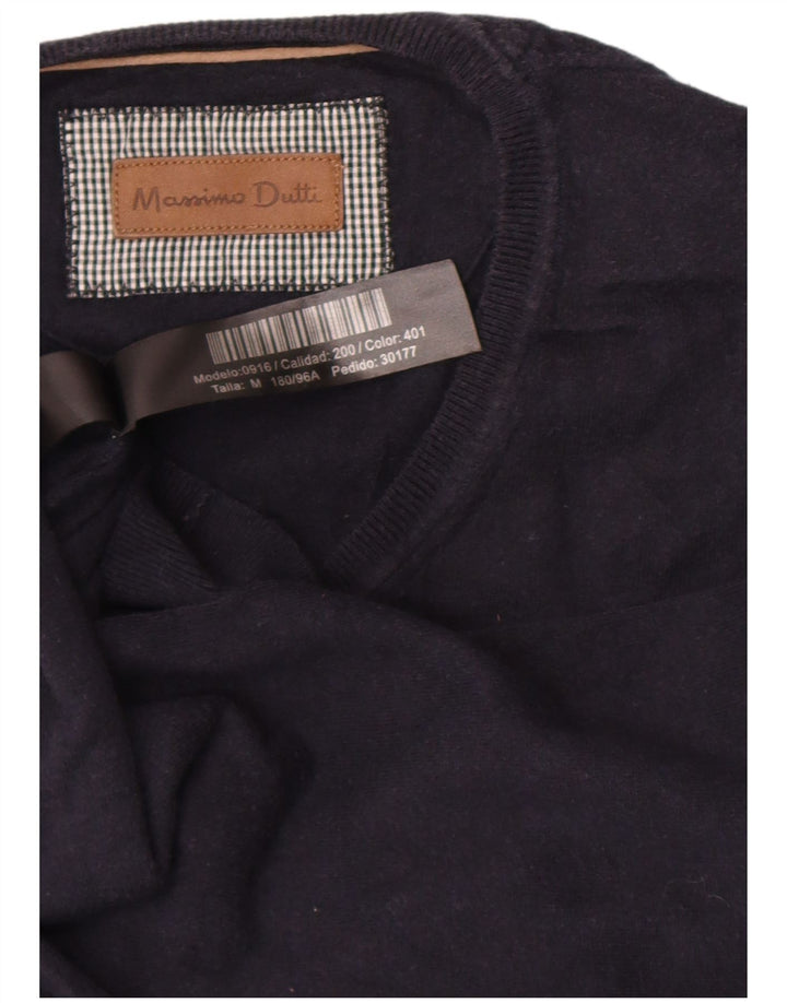 Massimo Dutti Maglione da uomo con scollo a V in cotone medio blu navy