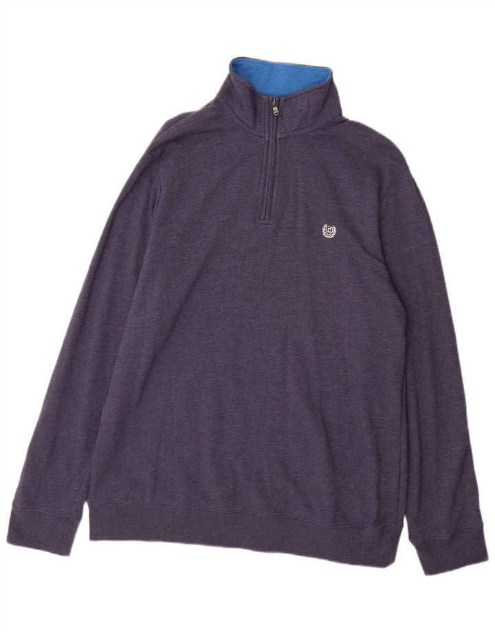 Felpa Chaps da uomo con zip e collo, maglione XL, cotone blu navy
