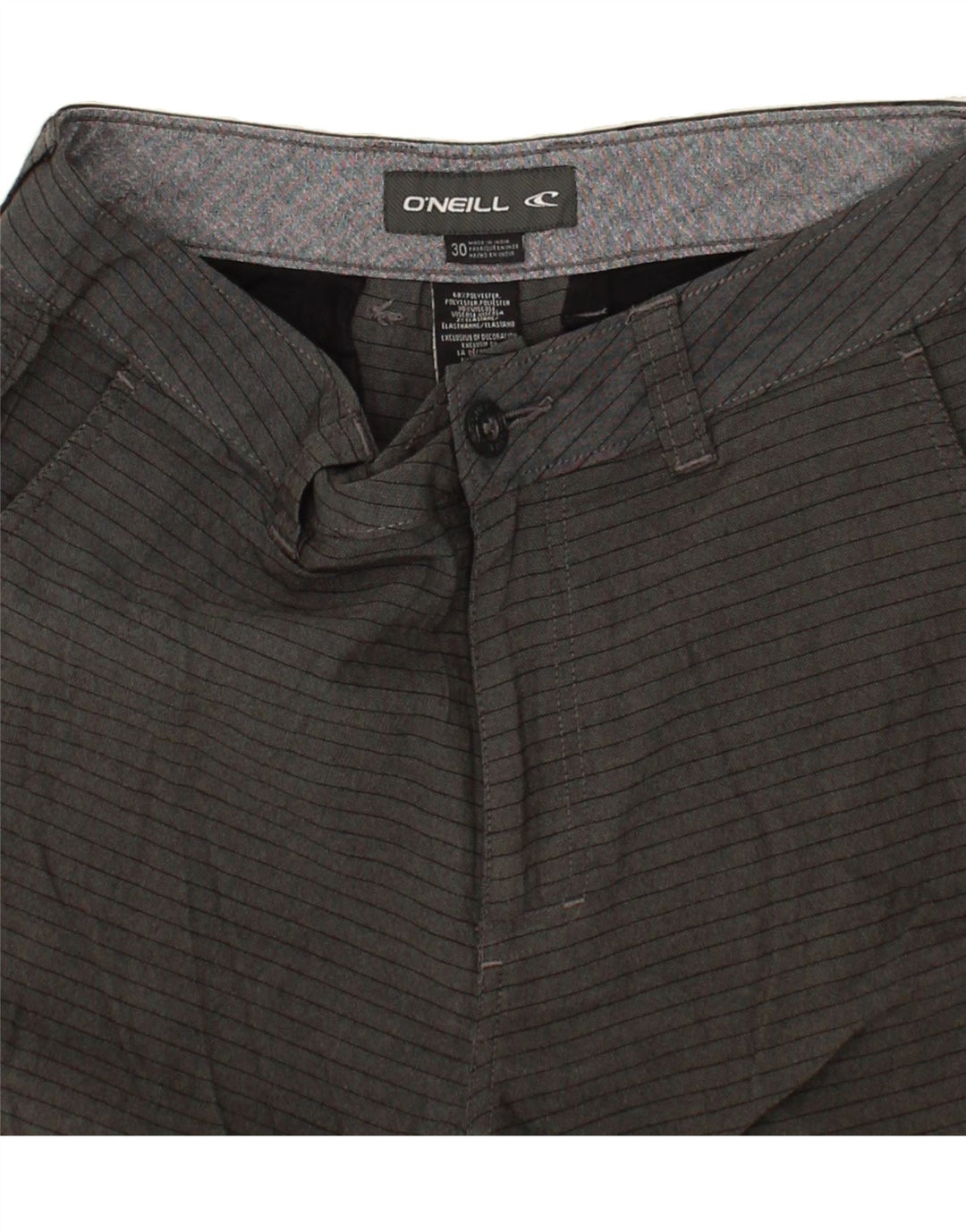 O'NEILL Mens Chino Shorts W30 Medium  Grey Striped Polyester Vintage O'Neill and Second-Hand O'Neill from Messina Hembry 