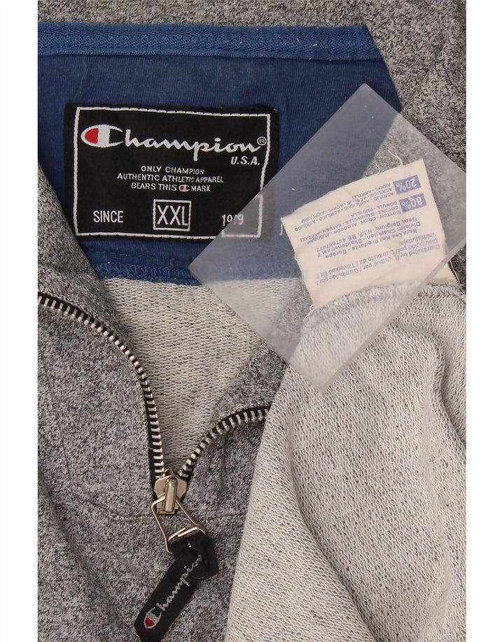 CHAMPION Felpa con collo con zip da uomo Maglione 2XL Cotone chiazzato grigio