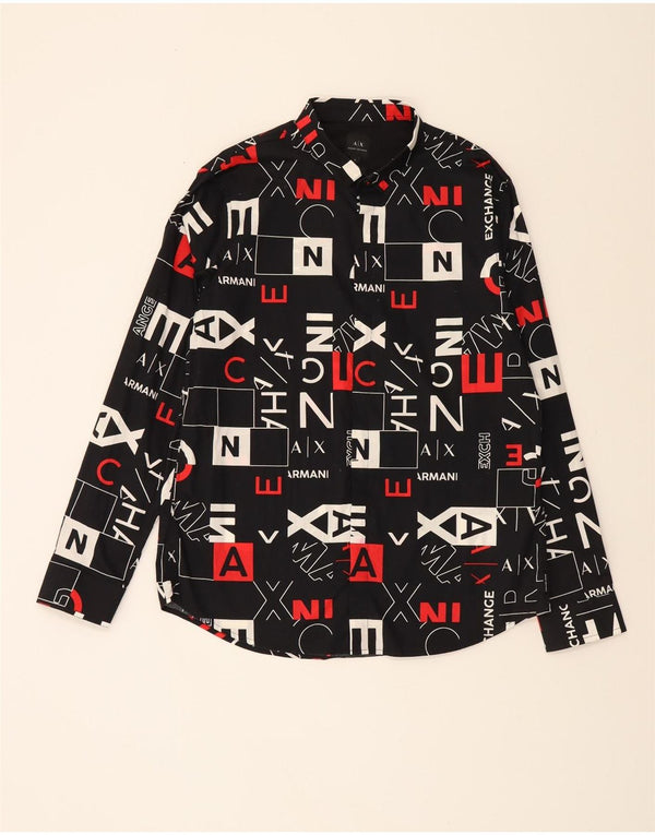 ARMANI EXCHANGE Camicia grafica da uomo con motivo astratto XL cotone nero