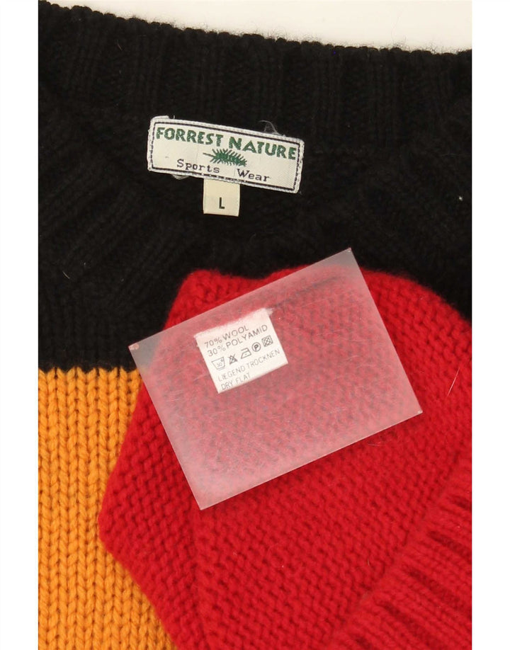 Maglione vintage da uomo con scollo a V, grande, in lana color block multicolore