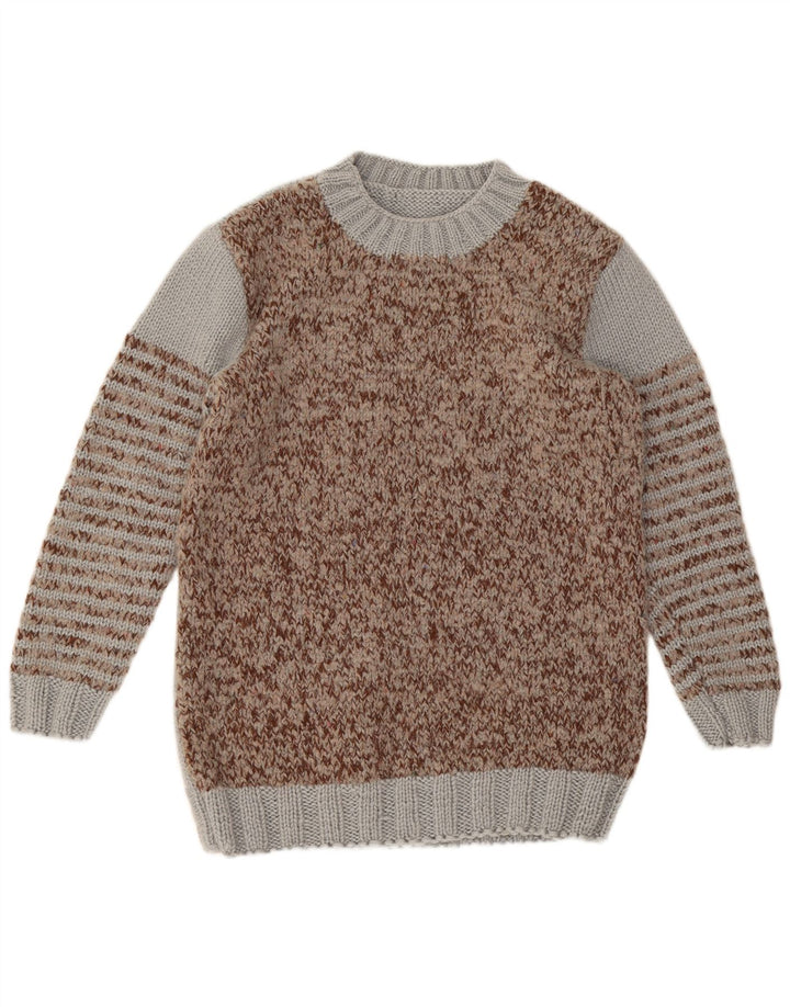Maglione girocollo da uomo vintage color block marrone medio