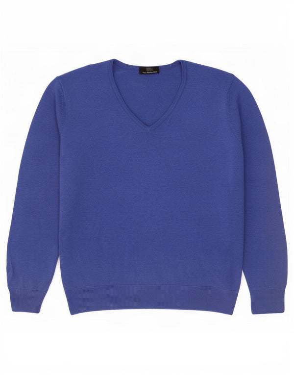 Maglione da donna Marks & Spencer con scollo a V UK 12 Lana merino blu medio