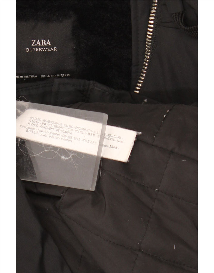 Giacca a vento Sherpa con cappuccio da donna ZARA UK 14 poliestere nero medio