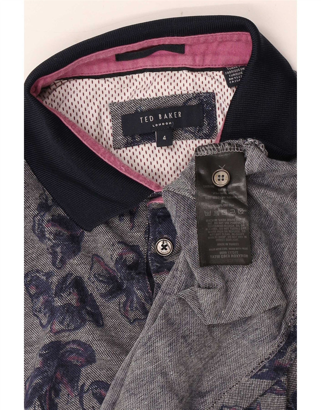 Polo da uomo Ted Baker taglia 4 grande in cotone floreale grigio