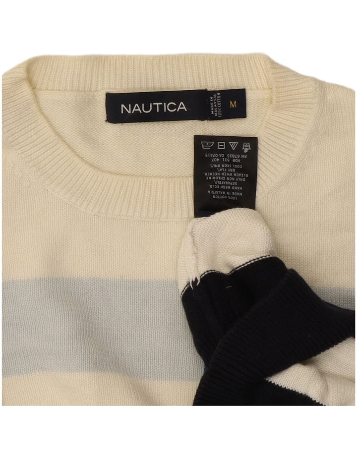 Maglione da uomo girocollo Nautica in cotone a righe bianco sporco medio