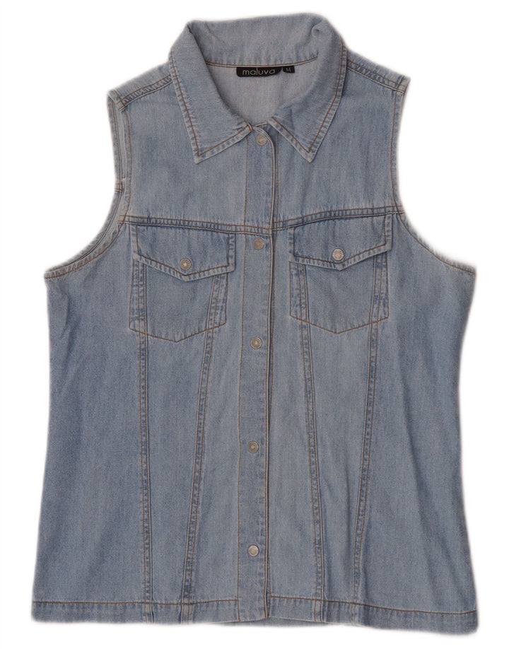 Camicia di jeans senza maniche vintage da donna UK 12 Blu medio