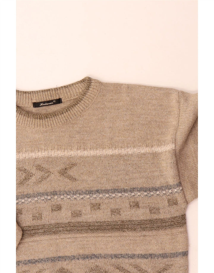 Maglione girocollo da uomo vintage in acrilico Fair Isle beige medio