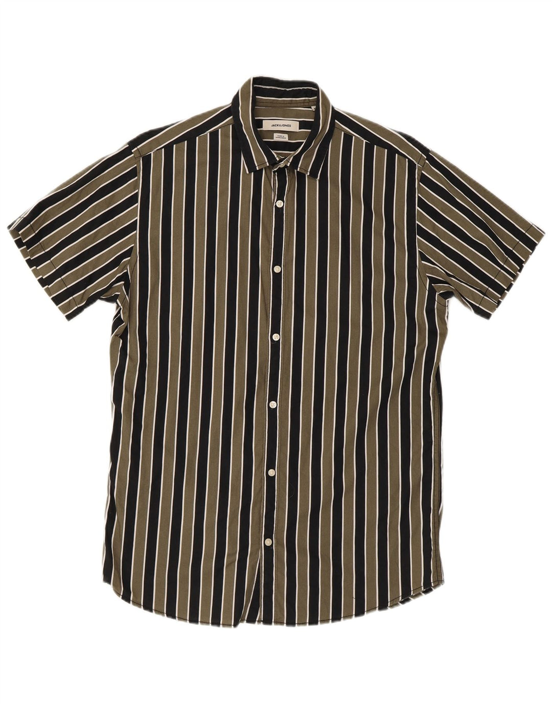 Camicia da uomo a maniche corte Regular Fit Jack & Jones a righe verde medio