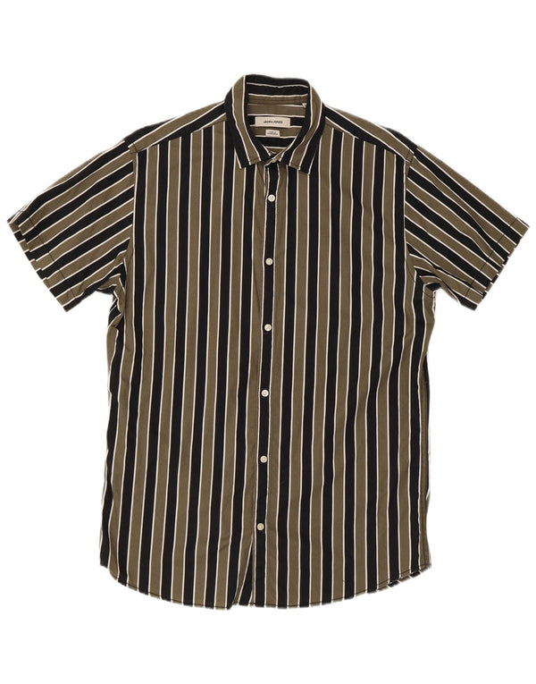 Camicia da uomo a maniche corte Regular Fit Jack & Jones a righe verde medio