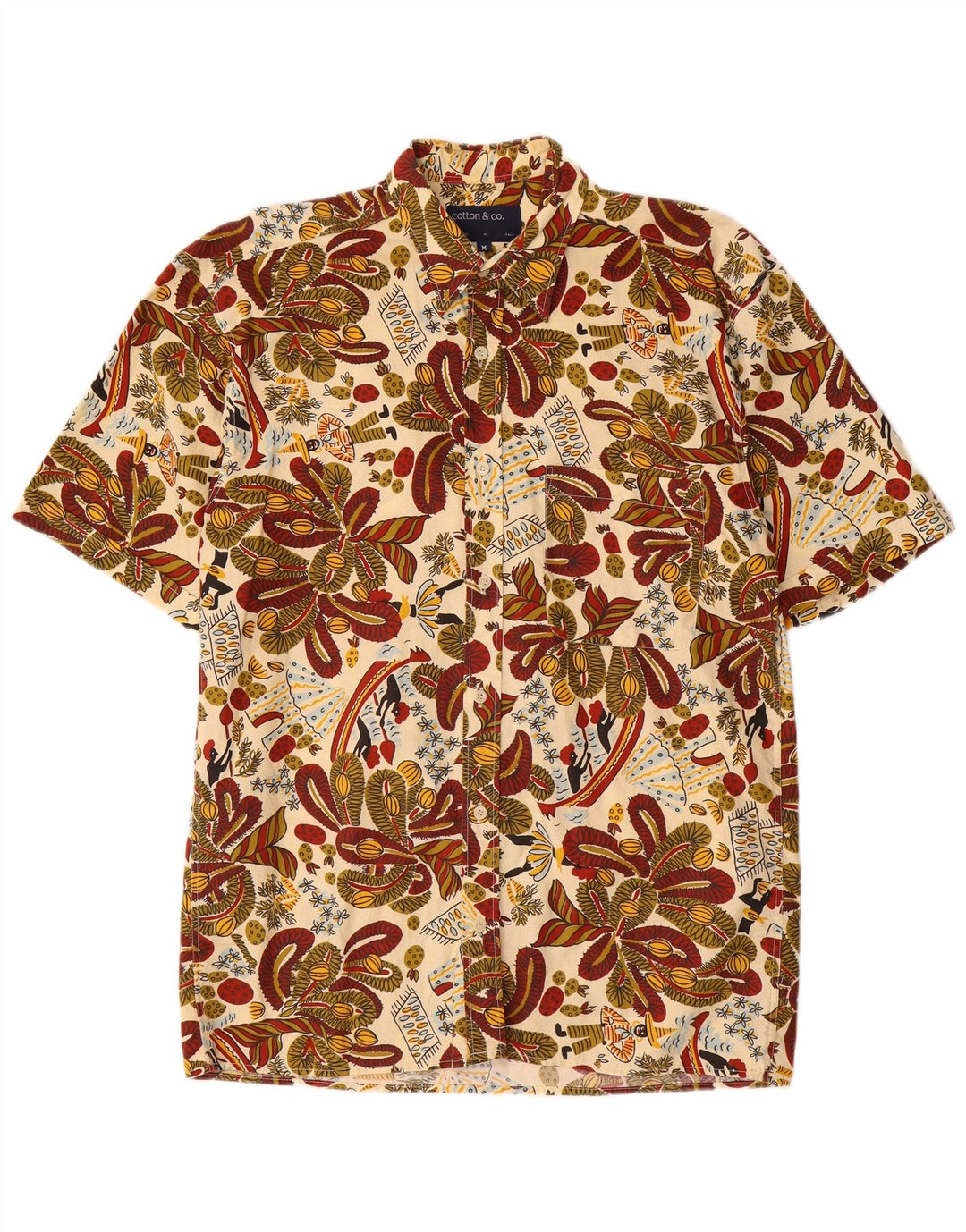 Camicia vintage da uomo a maniche corte in cotone Paisley medio multicolore
