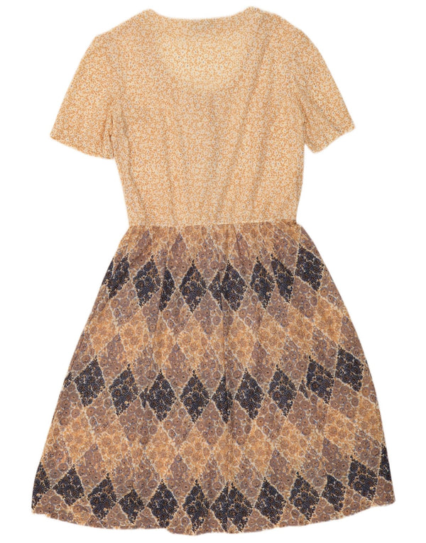Abito lungo da donna vintage UK 16 grande floreale beige