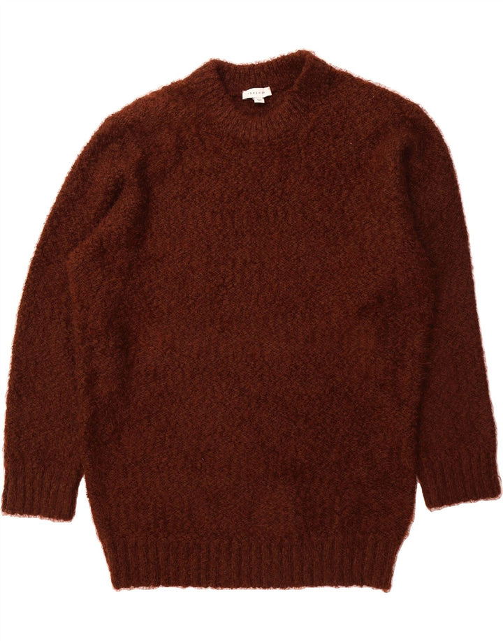 TOPSHOP Womens Longline Crew Neck Jumper Sweater UK 14 Medium Brown Vintage Topshop and Second-Hand Topshop from Messina Hembry 