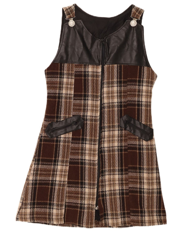 Abito vintage da donna senza maniche a trapezio IT 44 a quadri marrone medio