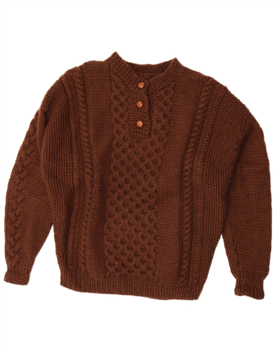 Maglione vintage da donna con collo a bottoni UK 20 2XL Marrone