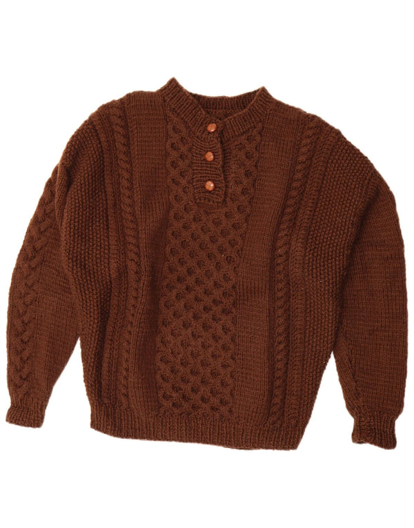 Maglione vintage da donna con collo a bottoni UK 20 2XL Marrone