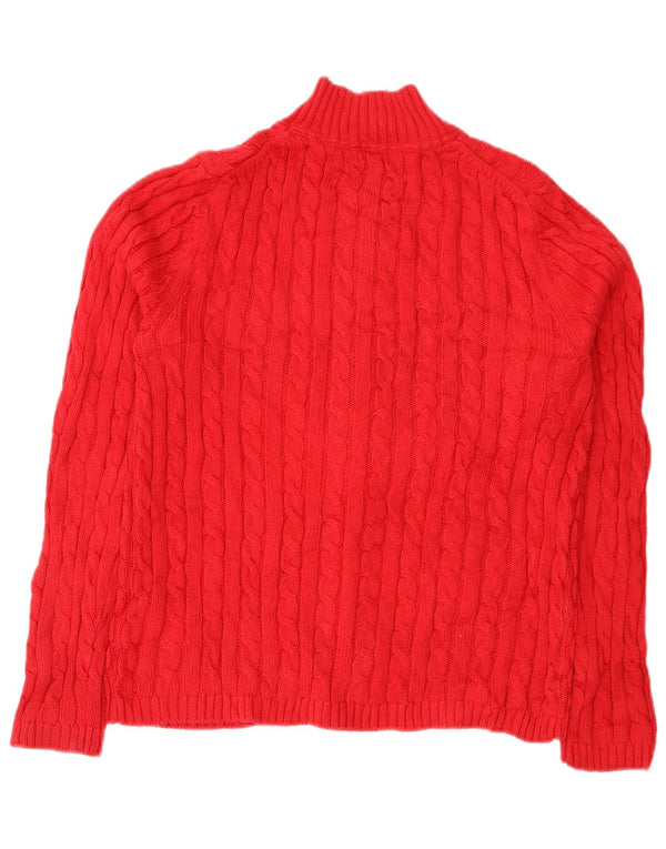 Maglione cardigan con zip intera da donna L.L.Bean UK 14 cotone rosso medio