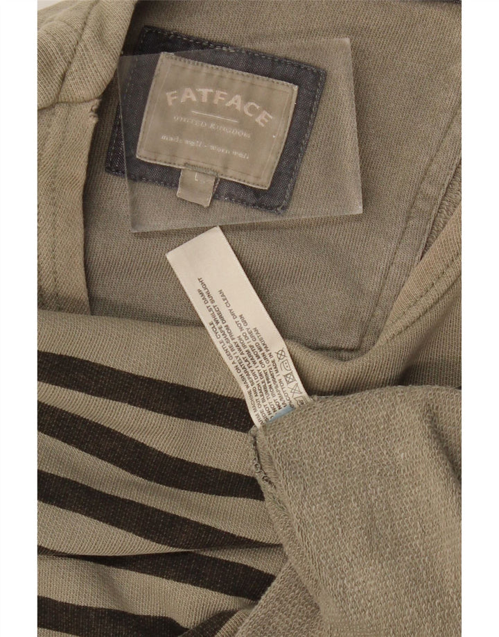 FAT FACE Top da uomo a maniche lunghe in cotone a righe larghe color kaki