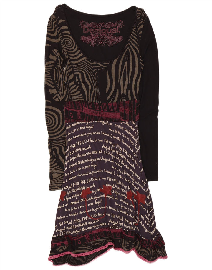 Desigual Abito da donna a linea A con grafica UK 14 Grande patchwork nero