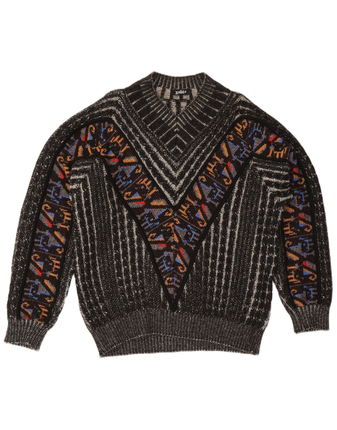Maglione da uomo con scollo a V Pitti grande nero geometrico