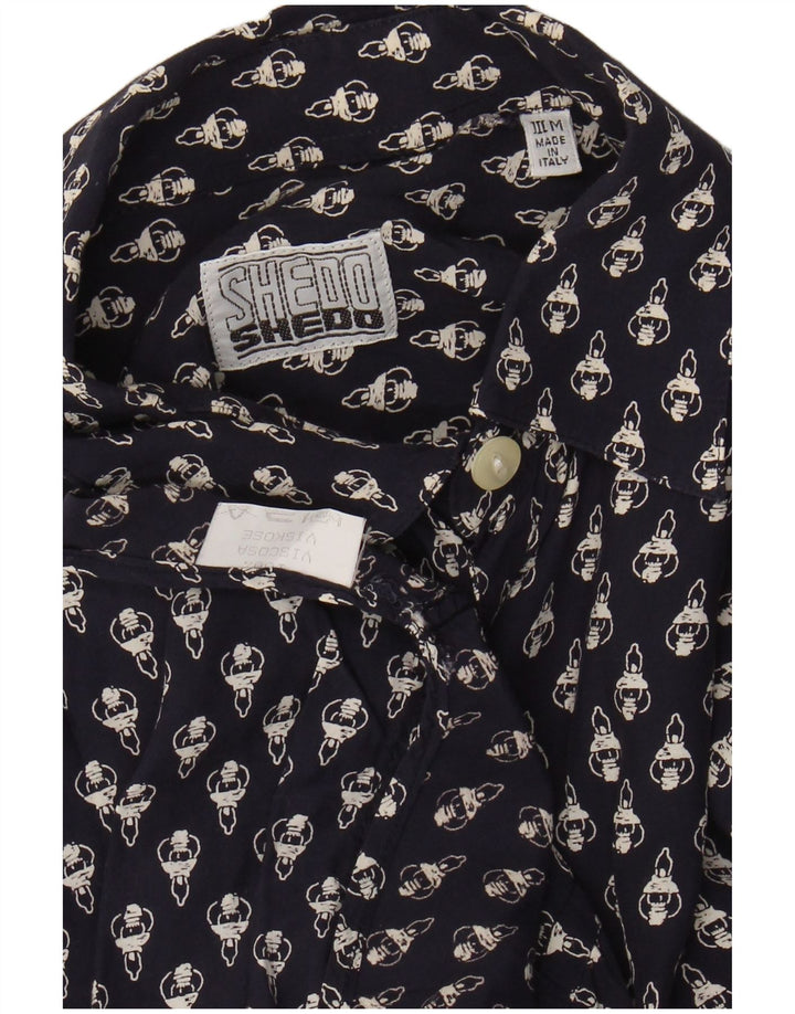 Camicia a maniche corte da uomo con motivo astratto VINTAGE in viscosa blu navy medio
