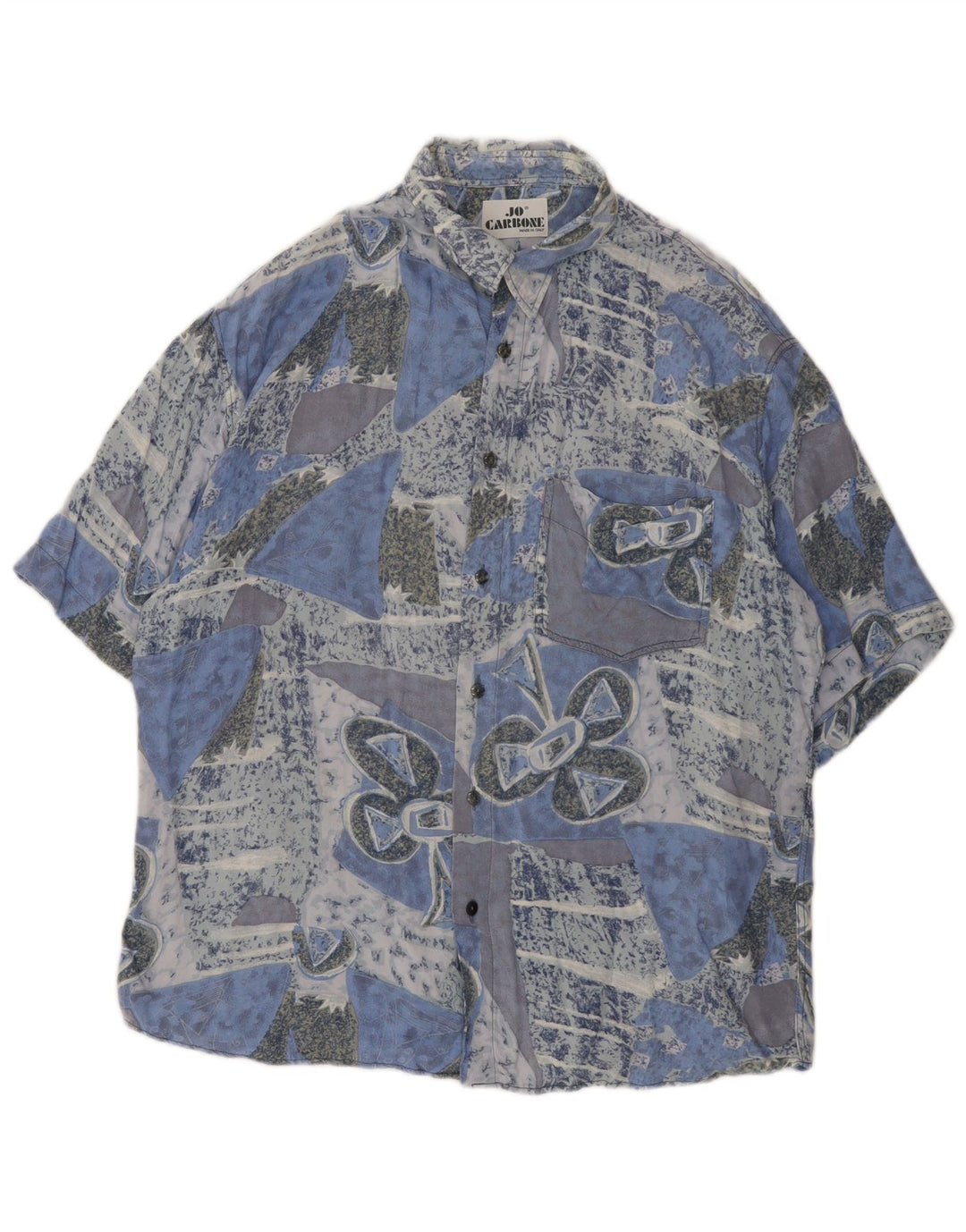Camicia a maniche corte vintage da uomo con motivo astratto, grande blu